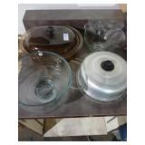Glassware lot with Corning 4 qt. glass roaster