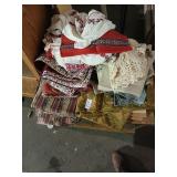Linens and needle work lot including table