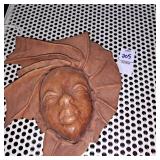 Vintage Leather Wall Mask Native American Face Of