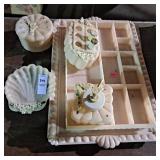 Vintage 1950s Menda Co. pink plastic vanity set.