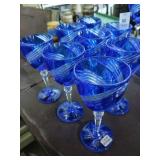 Cobalt blue cut glass set signed Lambert 8 pcs.