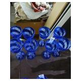 Cobalt blue cut glass goblet set signed Lambert 8