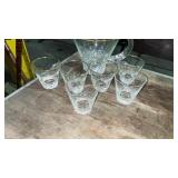 Etched Drinking Glass and Pitcher Set, 7pc