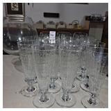 Champagne glasses, etched wine glasses