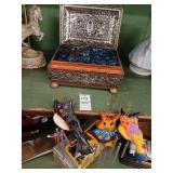 Windchimes, jewelry box of marbles lot