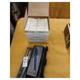 Box of plastic clips and pen lot