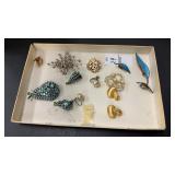 Lot of Costume Jewelry with Sterling Blue Leaf