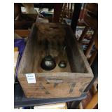 Antique crate and oil can lot