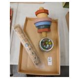 Vintage toy lot, marbles, wooden games