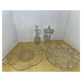 Vintage clear glass platters, compote dish &