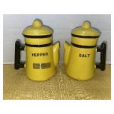 Vintage yellow ceramic coffee pot shaped salt and