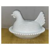 Vintage milk glass hen on a nest covered dish - 7