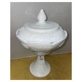 Vintage milk glass - compote dish- grape leaf- 10