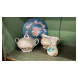 Bavarian iridescent sugar/creamer, bud vase &
