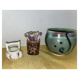 Handmade pottery bowl/ candle holder, shell tooth