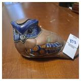 Vintage Mexican Tonala ceramic and brass owl