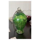 Hummingbird Feeder Green Swirl Art Glass Blown