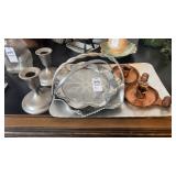 Copper and Steel Candle Holders, Pewter Trays