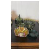 Lot of Carnival/Colorful Glass, Egg Dish