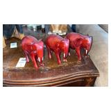 3 Red Elephant Figurines