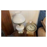 Milk Glass Hurricane Lamp and Clockmaster Clock