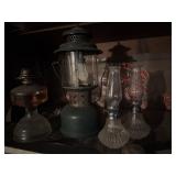Camping lantern and three Oil Lamps (Coleman