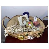 Vintage basket with costume jewelry variety
