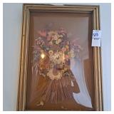 Vintage dried flowers shadow box art.