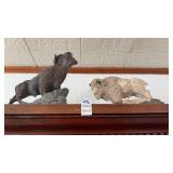 Two Buffalo Statues Brown and White