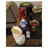 Glass vase and baby shoe lot