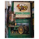 John Deere lot. Resin thermometer, books