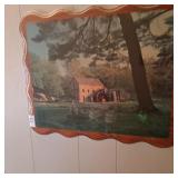 Red Watermill print by E. Thomas, 23 x 18 1/2