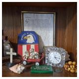 Mikasa clock,sea shells, other misc items