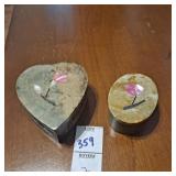 Vintage marble or soapstone heart and oval-shaped