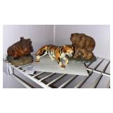 3 Animal Figurines, Tiger, Hippopotamus, and