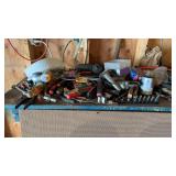 Shelf Lot of Assorted Tools, Screwdrivers, bits,