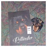 Hand-painted rottweiler plaque,book
