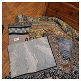 VINTAGE Woven Fringe Tapestry Throw