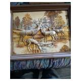 Deer framed needlework, fabric, raised 3d