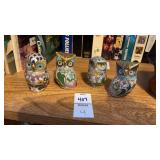 Vintage Cloisonnï¿½ enamel owl figurines