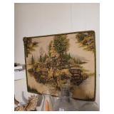 Fabric over wood art, deer scene 24"x20"