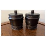2 Bronze-finished Cottonball canisters