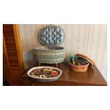 Sewing Baskets with Buttons and Materials