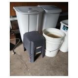 Plastic lot, trash cans buckets, step stools,