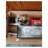 Misc christmas lot, beads, tree topper, bows,