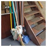 Assorted mops,brooms and dust pan