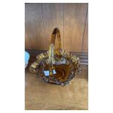 Vintage Fenton Thumbprint Amber Glass Basket