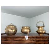 3 vintage brass containers