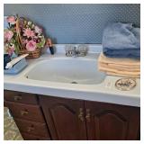 Towels, cosmetic stand mirror, other misc items