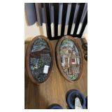 Two Ceramic Cabin and Bridge Wall Hangings